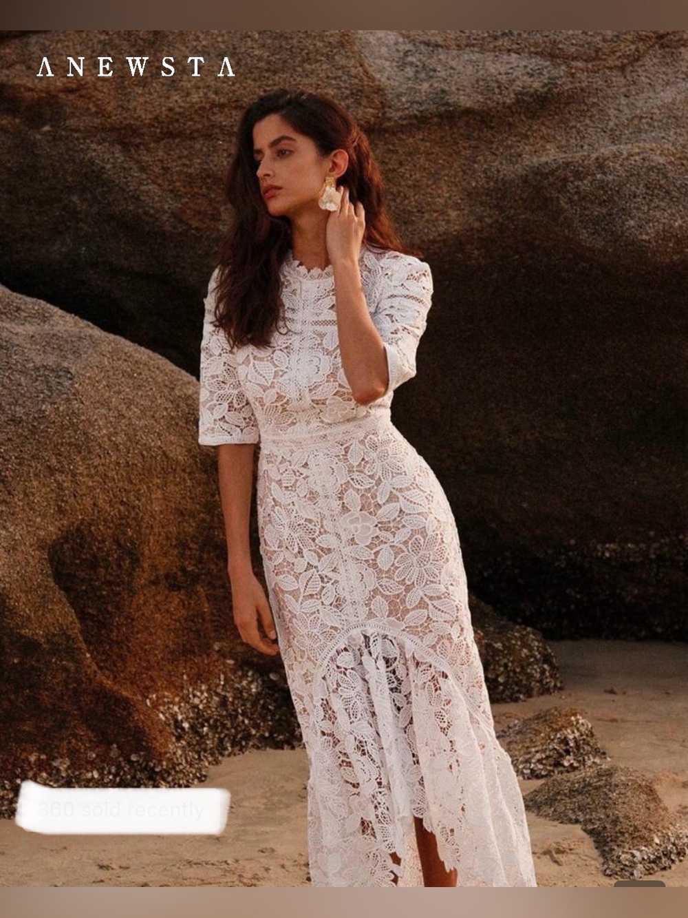 NWT - ANEWSTA White Lace High-Low Dress - Petite L - 8/10